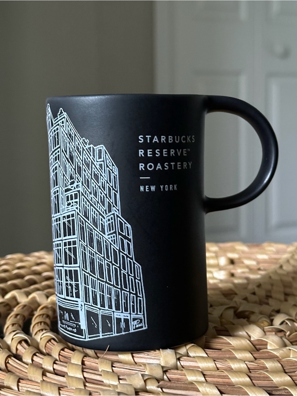 Starbucks Black Mug with White New York Building Artwork